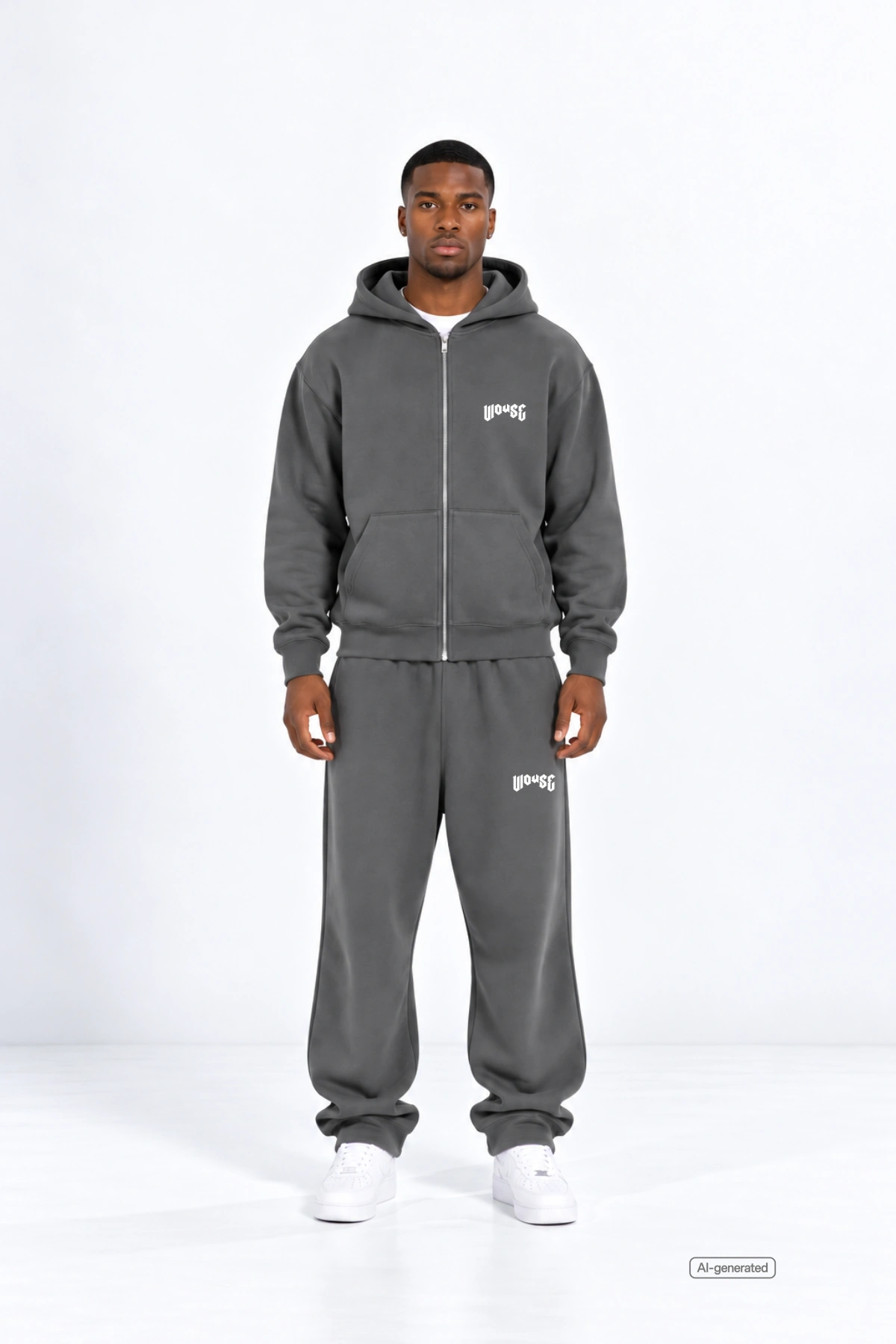 Logo Zip Hoodie Magnet Gray