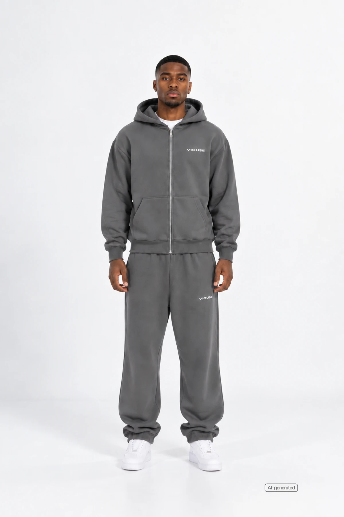 Logo Zip Hoodie Magnet Gray